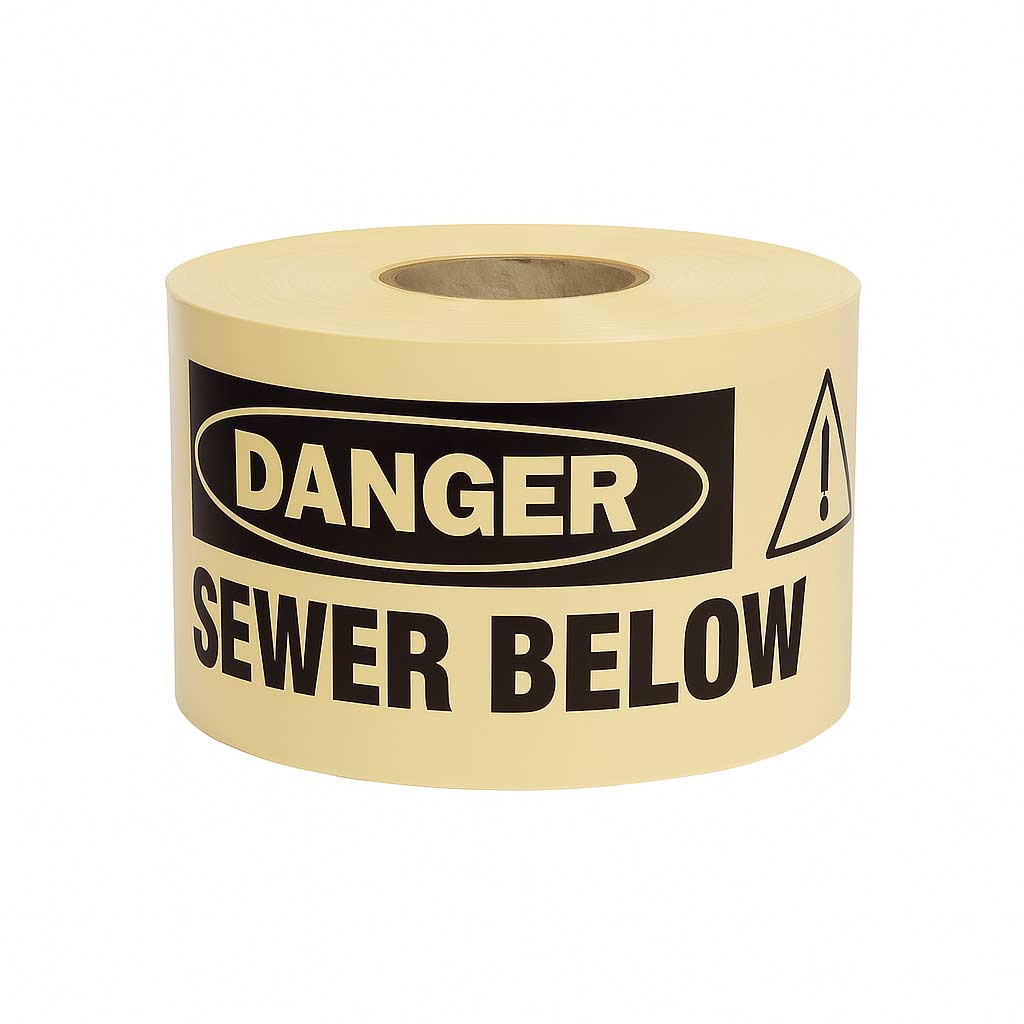 Underground Warning Tape: Danger Buried Sewer Main Below 150mm X 500m