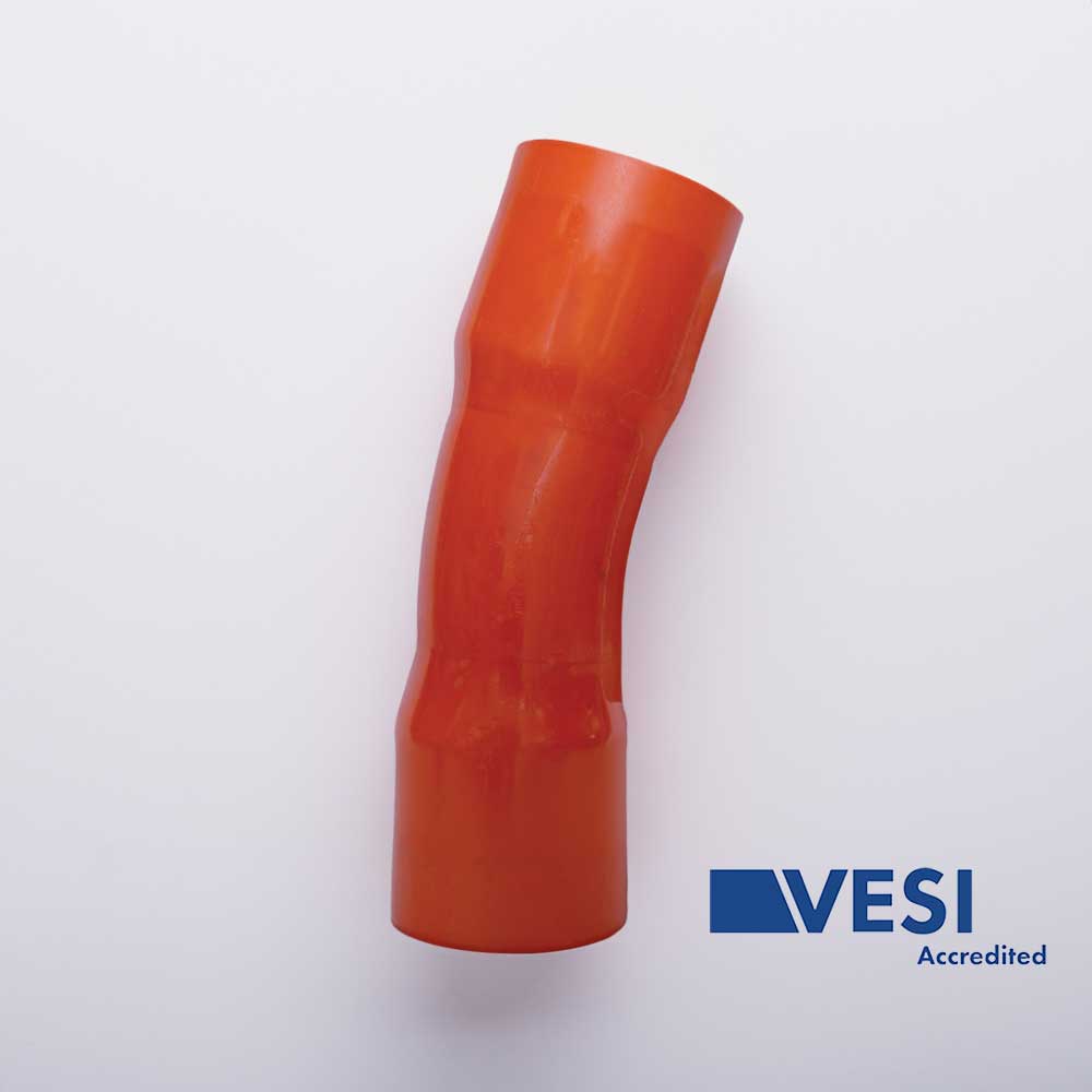 Electrical PVC Conduit Bend 32mm 22.5-Degree 390mm Radius Conduit Bend 20mm 22.5-Degree, Conduit Bend 25mm 22.5-Degree, Conduit Bend 32mm 22.5-Degree, Conduit Bend 40mm 22.5-Degree, Conduit Bend 50mm 22.5-Degree, Conduit Bend 63mm 22.5-Degree, Conduit Bend 80mm 22.5-Degree, Conduit Bend 100mm 22.5-Degree, Conduit Bend 125mm 22.5-Degree, Conduit Bend 150mm 22.5-Degree, VESI Standard Electrical Orange Sweep Bend